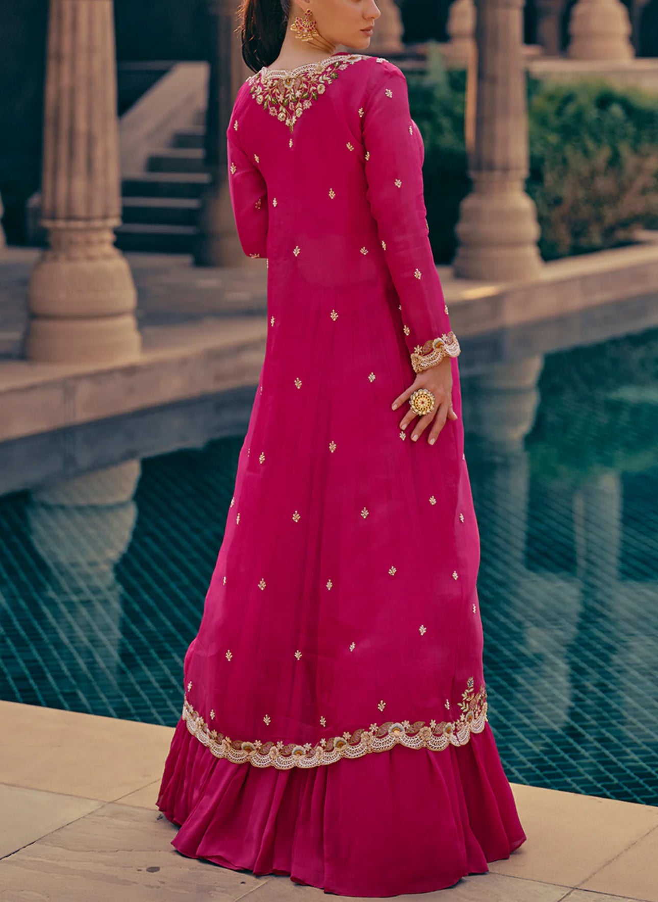Hot Pink Chinnon Lehenga with Zari Work for Weddings