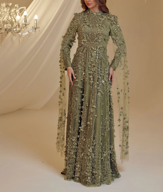 Green - Modest Evening Dress